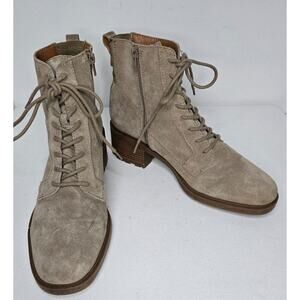 Lucky Brand Diedrah Lug Sole Suede Lace Up Zip Combat Boots sz 9.5 M Beige